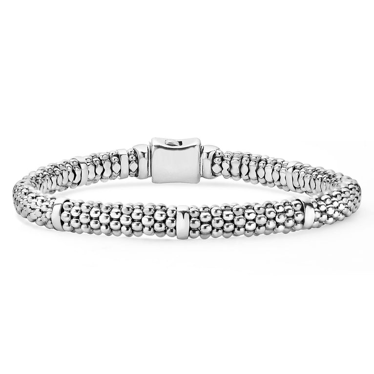 Smart Caviar Sterling Silver Bracelet Gift Set featuring a multi-strand beaded bracelet with silver spheres and cylindrical spacers, showcasing LAGOS's elegant craftsmanship.