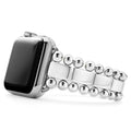 Smart Caviar Sterling Silver Bracelet Gift Set: Close-up of a polished, stainless-steel smartwatch band featuring smooth rectangular links and rounded bead joints for elegant styling.