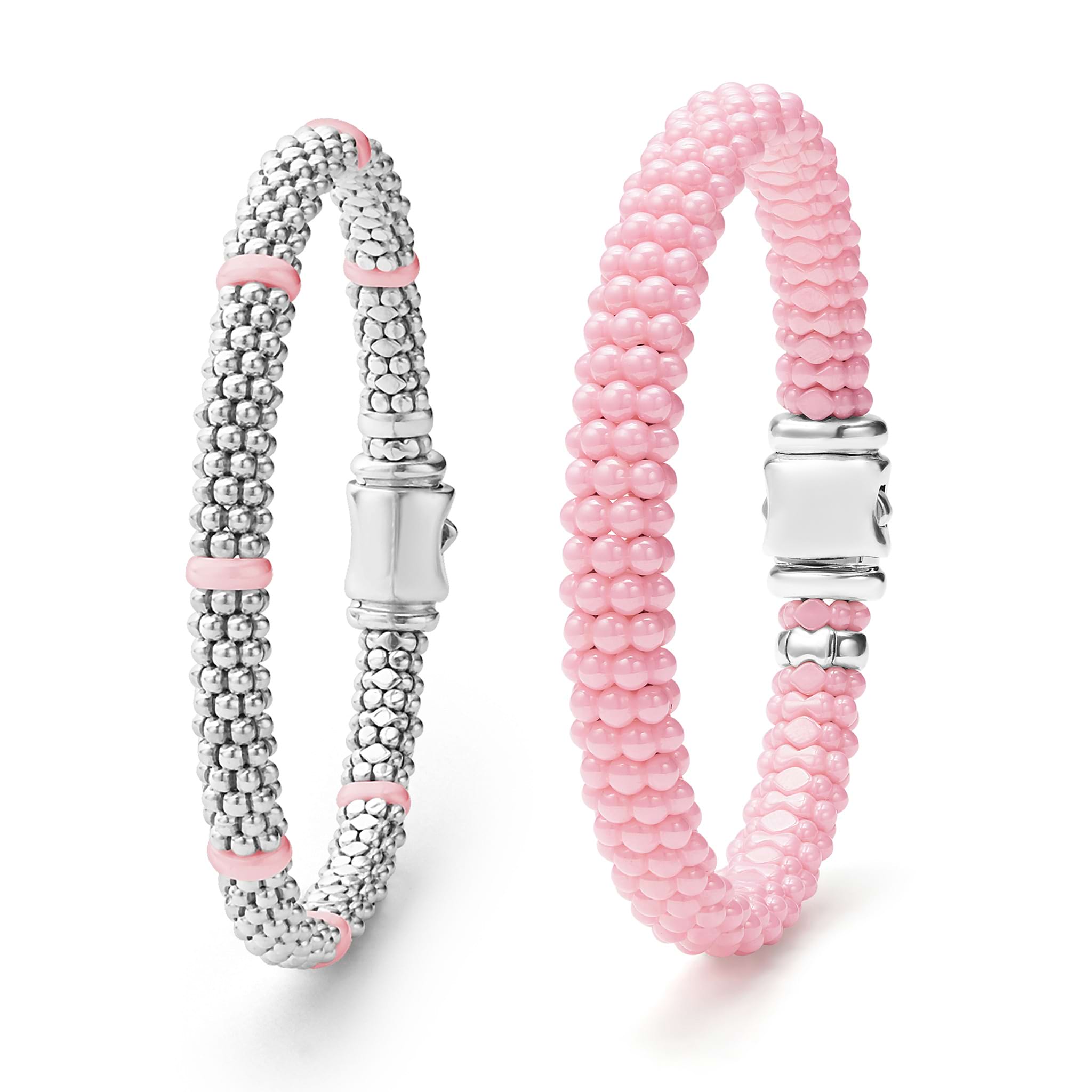 Set of two bracelets that complement each other perfectly with a pop of pink ceramic.