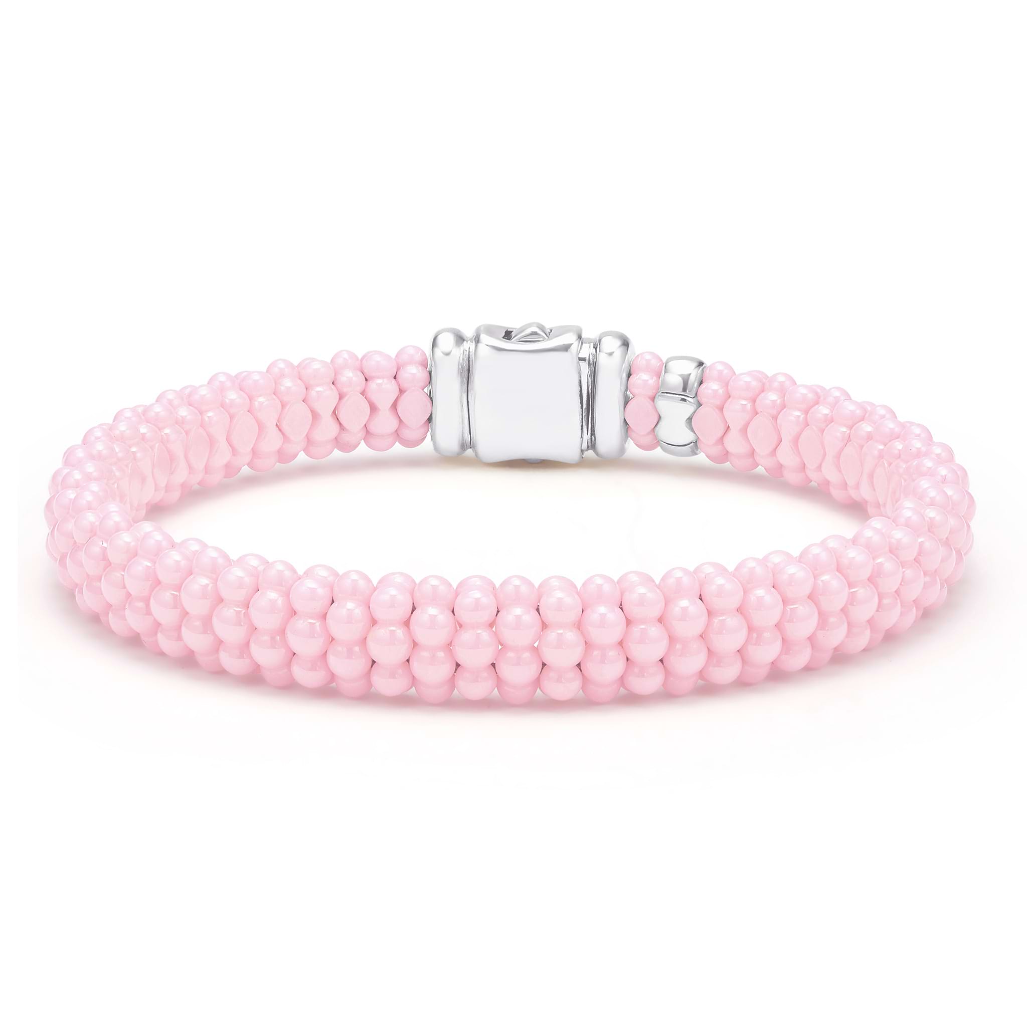 Pink Caviar Sterling Silver and Pink Ceramic Caviar Beaded Bracelet Gift Set