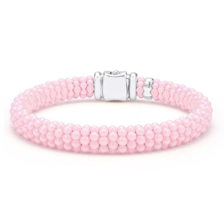 Pink Caviar Sterling Silver and Pink Ceramic Caviar Beaded Bracelet Gift Set