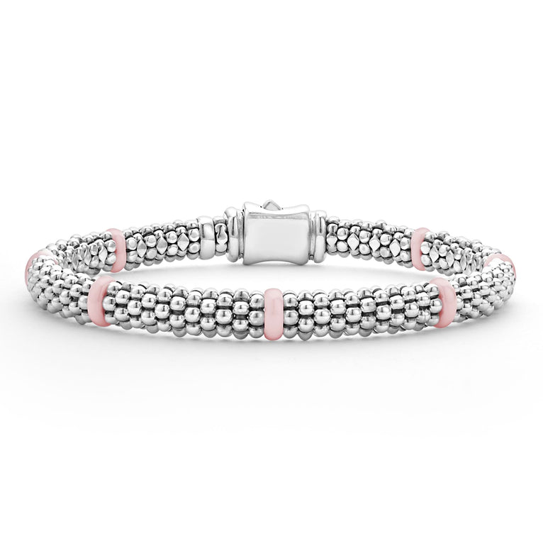 Pink Caviar Sterling Silver and Pink Ceramic Caviar Beaded Bracelet Gift Set