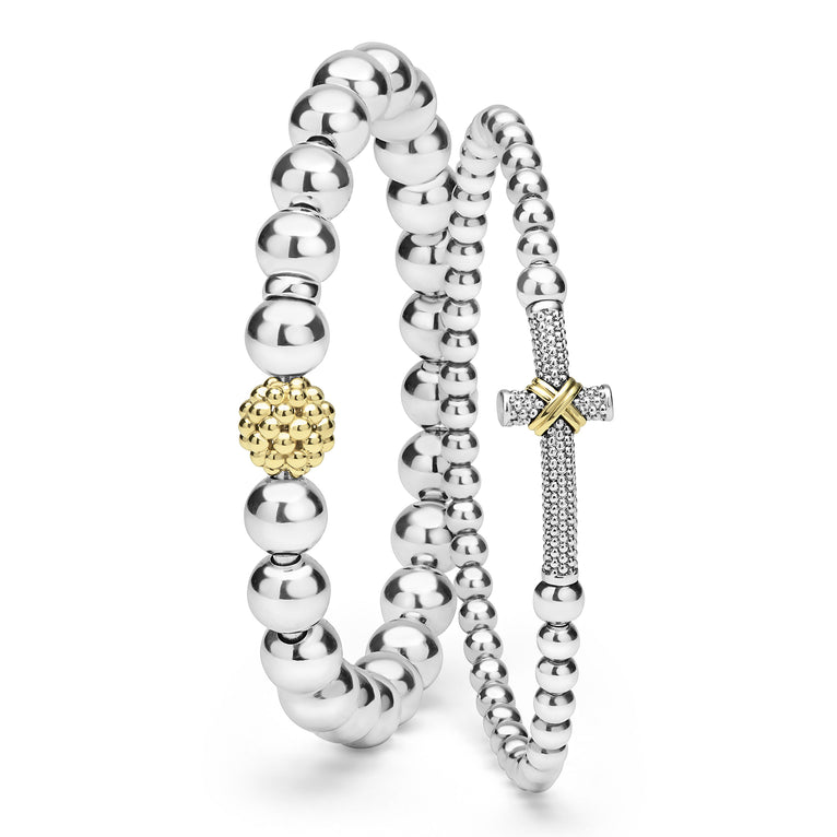 Signature Caviar Two-Tone Stretch Bracelet Gift Set