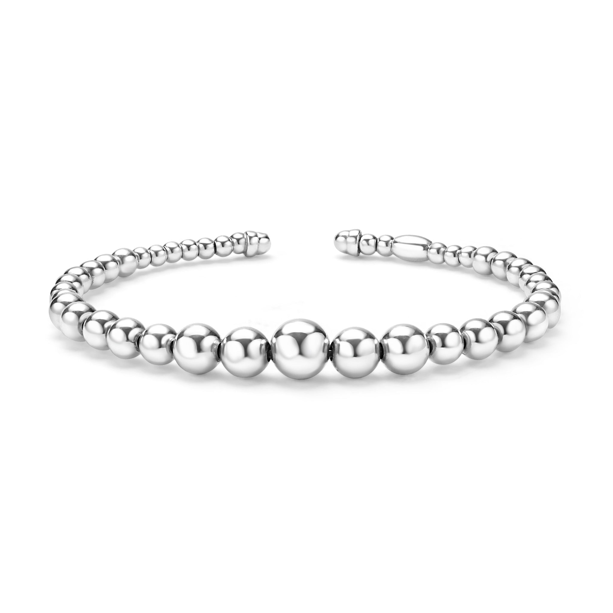Silver beaded bracelet on a white background