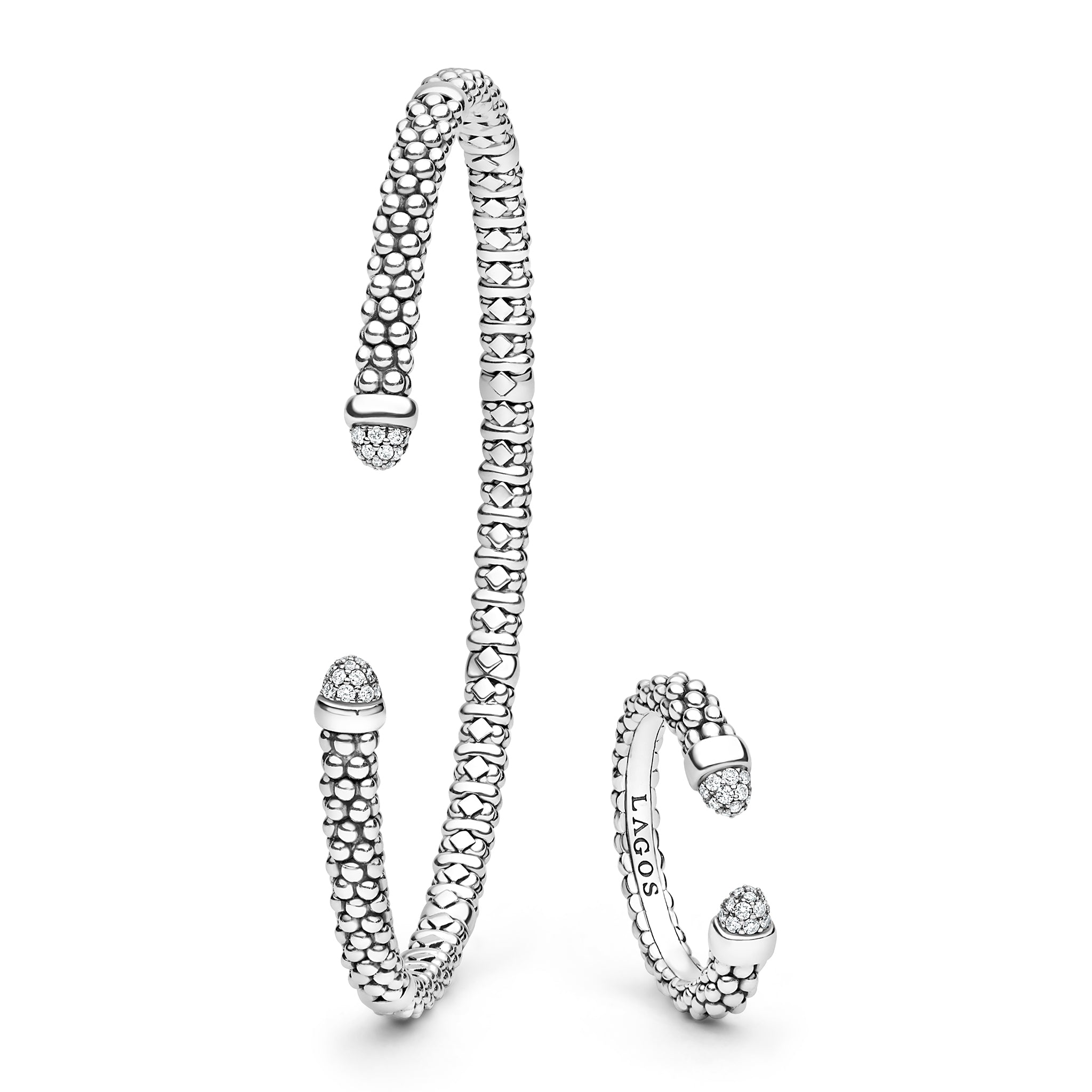 Signature Caviar Sterling Silver Diamond Mini Versa Ring & Bracelet Gift Set