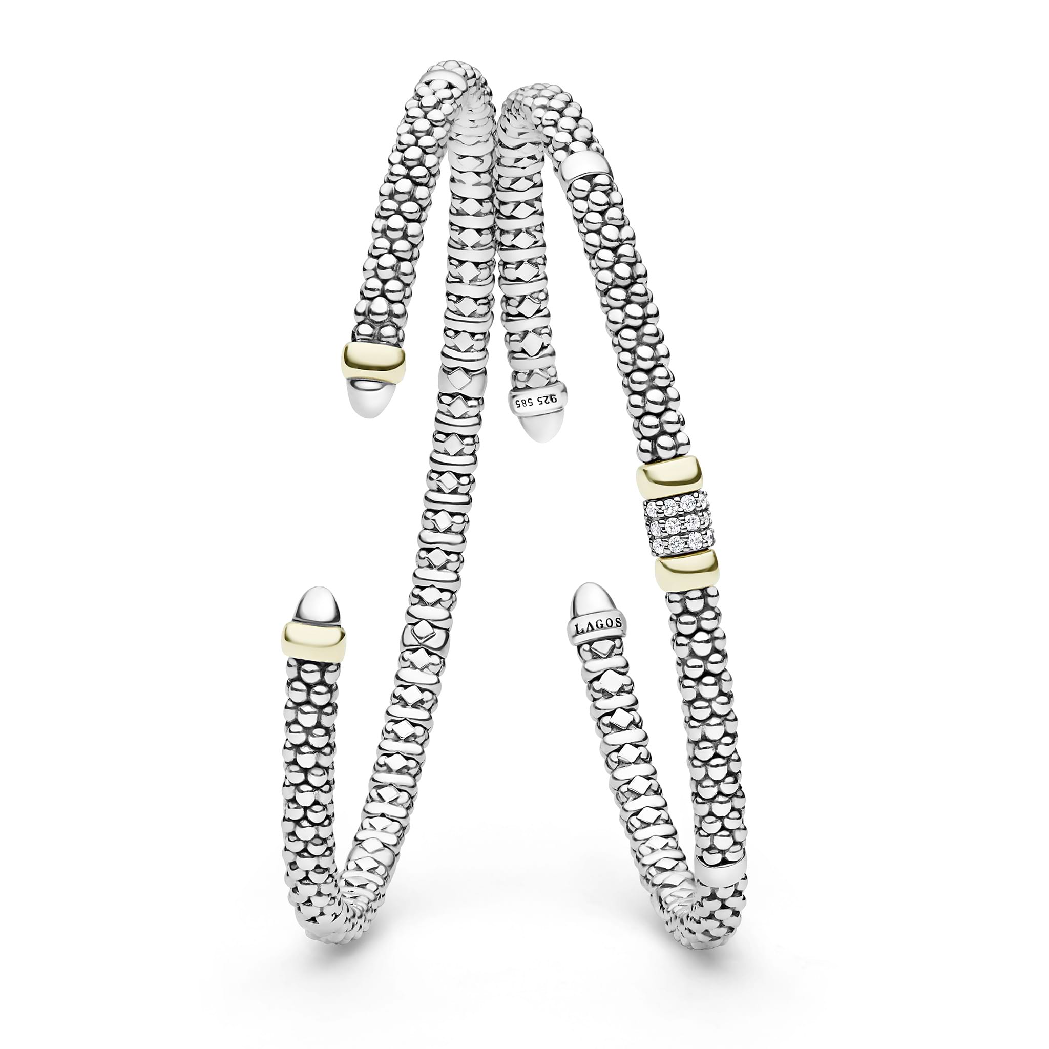 Signature Caviar Two-Tone Diamond Mini Versa Torque Bracelet Gift Set