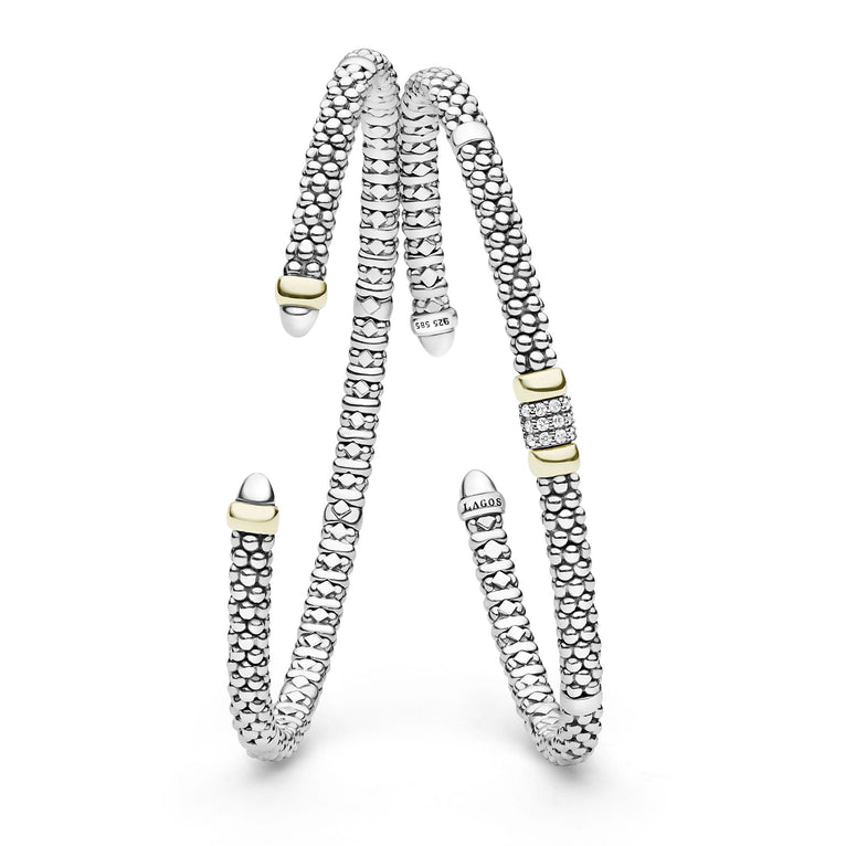 Signature Caviar Two-Tone Diamond Mini Versa Torque Bracelet Gift Set