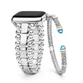 One stainless steel apple smart watch band and one two-tone cuff bracelet with Swiss blue topaz end caps.