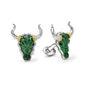 Jade gemstone accented by sterling silver and 18K gold Caviar beading forms these bull motif cuff links.