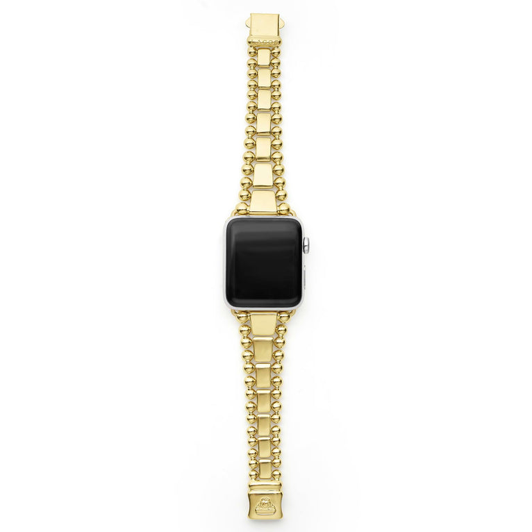 Smart Caviar 18K Gold Watch Bracelet-42-49mm featuring alternating rectangular links and spherical beads, designed exclusively for Apple Watch.