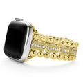 Created exclusively for your Apple Watch®, this watch bracelet is crafted from 18K gold, superfine Caviar beading and diamond links. Fits Series 1 through 10 Apple Watch® for the 38mm through 45mm sizes. Watch face sold separately.