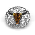 Tiger Eye Tag belt buckle featuring a tiger eye gemstone with sterling silver Caviar beading, dimensions 35mm x 15mm