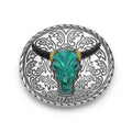 Long Horn Belt Buckle featuring a polished turquoise gemstone with sterling silver Caviar beading, dimensions 35mm x 15mm