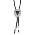 Black Agate Tag Amulet Bolo, featuring black agate accented by sterling silver Caviar beading