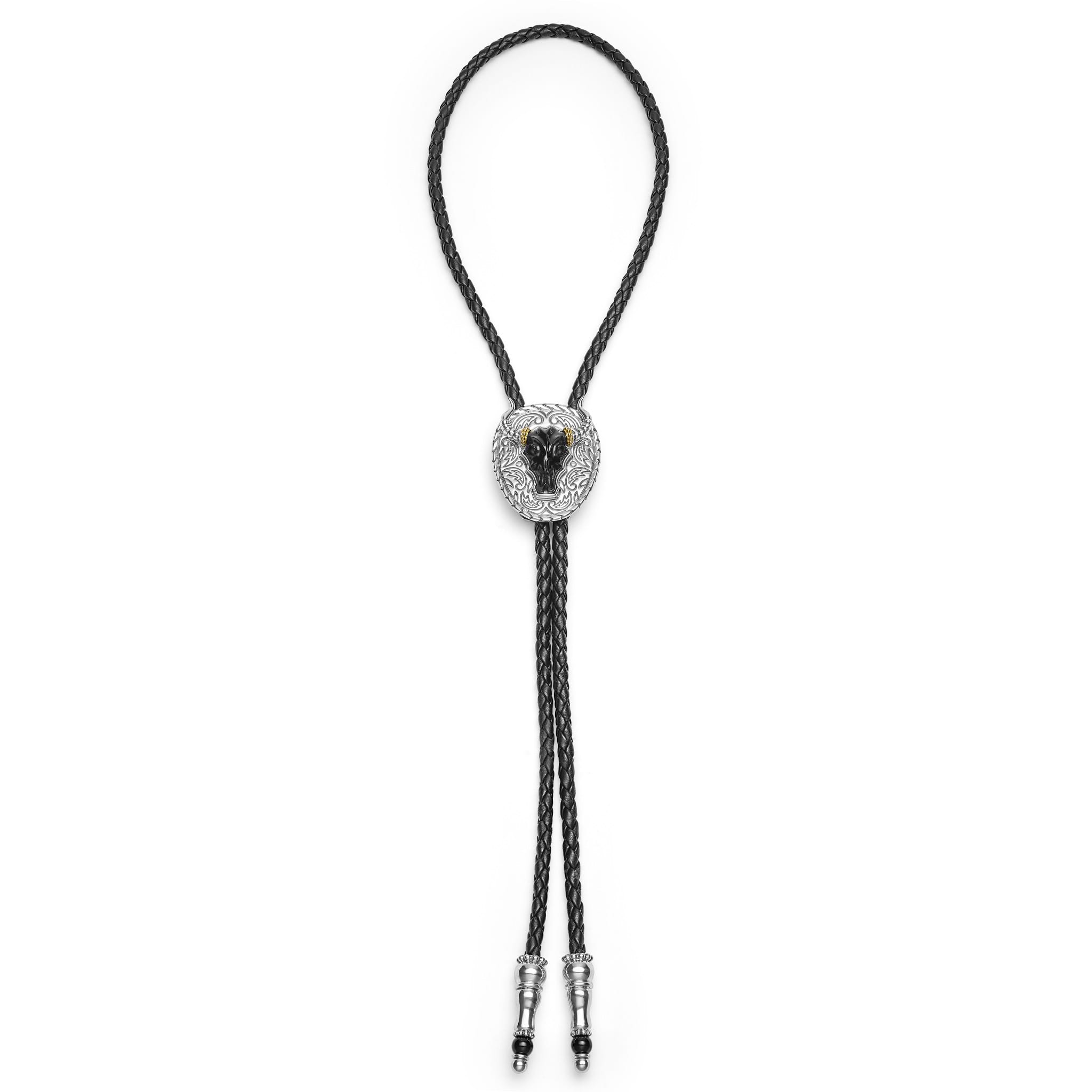 Close-up of sterling silver Caviar beading on the Anthem Black Agate Tag Amulet Necklace, showcasing fine craftsmanship