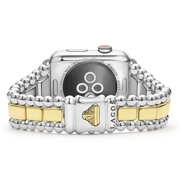 Smart Caviar 18K Gold and Sterling Silver Watch Bracelet-42-49mm featuring polished silver beads, gold links, and decorative clasp, designed for Apple Watch Series 3.