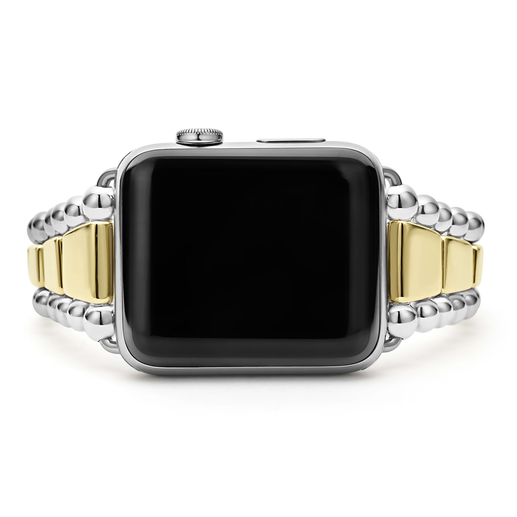 Smart Caviar 18K Gold and Sterling Silver Watch Bracelet featuring a stainless-steel case with Digital Crown, paired with a two-tone metal bracelet.