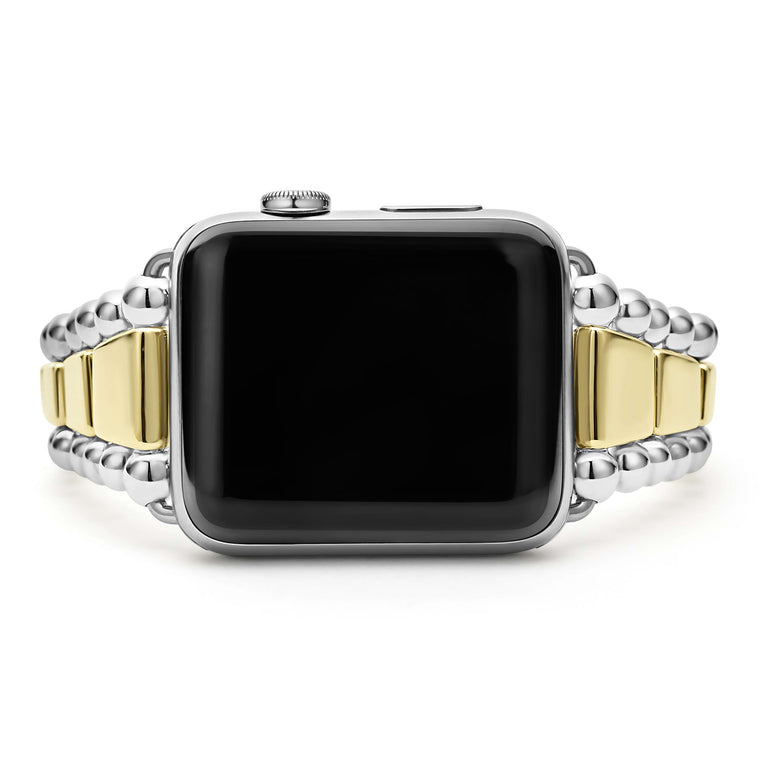 Smart Caviar 18K Gold and Sterling Silver Watch Bracelet featuring a stainless-steel case with Digital Crown, paired with a two-tone metal bracelet.