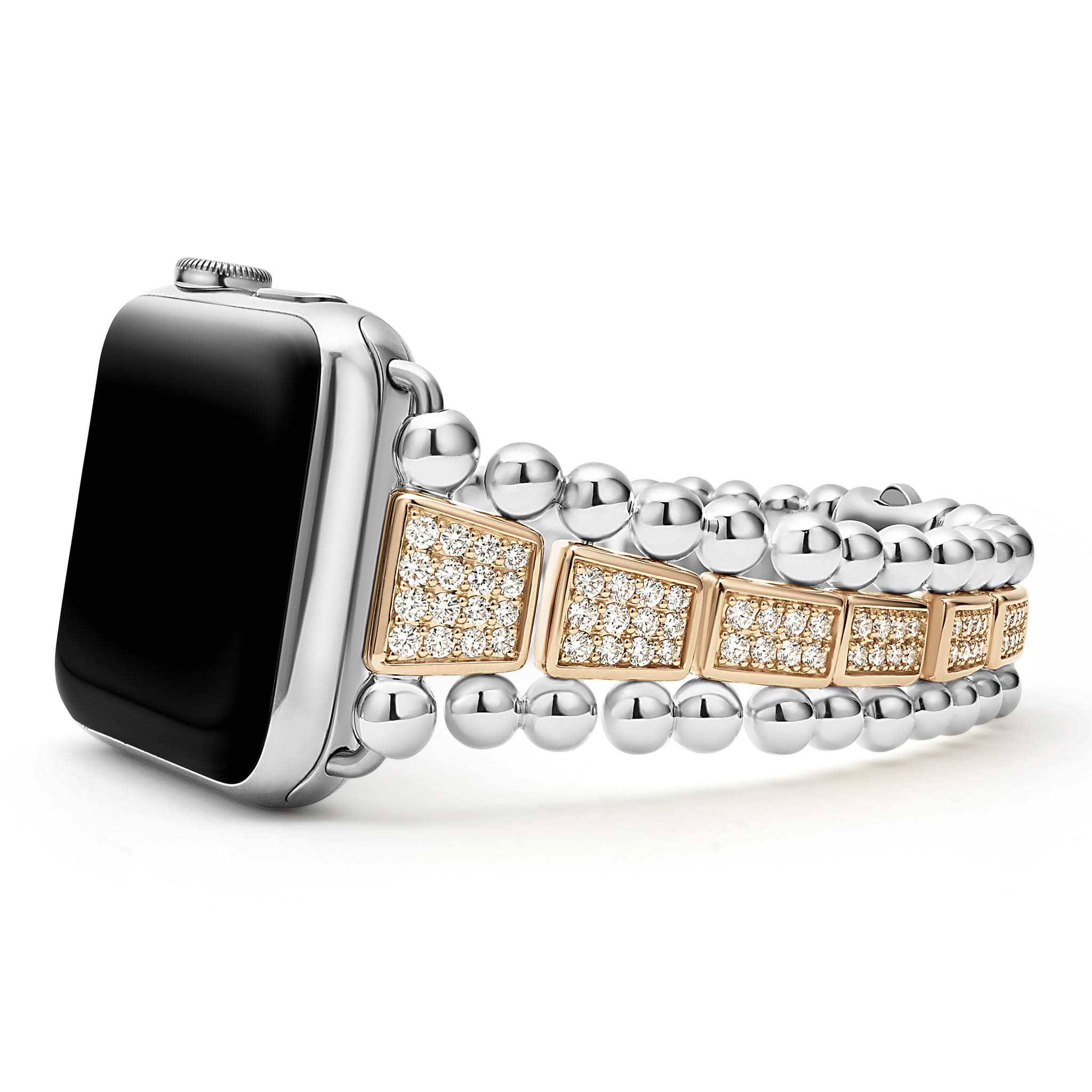 Created exclusively for your Apple Watch®, this watch bracelet is crafted from 18K rose gold and diamond links. Fits Series 1 through 10 and Ultra Apple Watch® for the 42mm through 49mm sizes. Watch face sold separately.