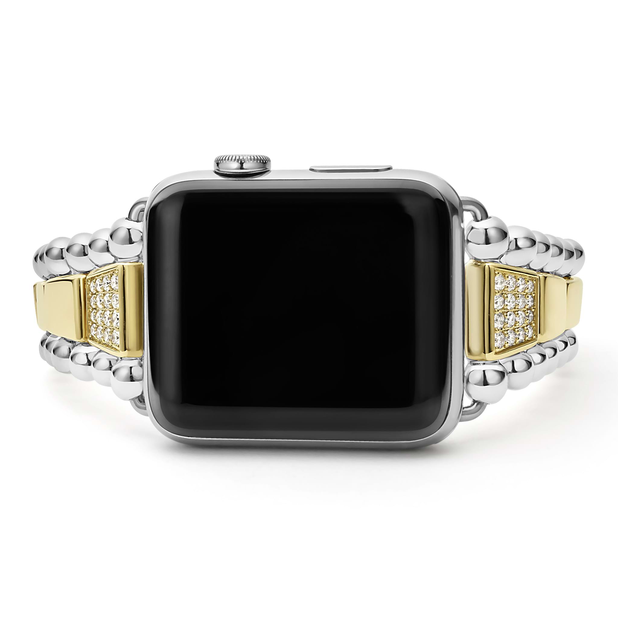 Front view of 18K Gold and Sterling Silver Single Diamond Watch Bracelet-42-49mm