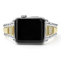 Front view of 18K Gold and Sterling Silver Single Diamond Watch Bracelet-42-49mm
