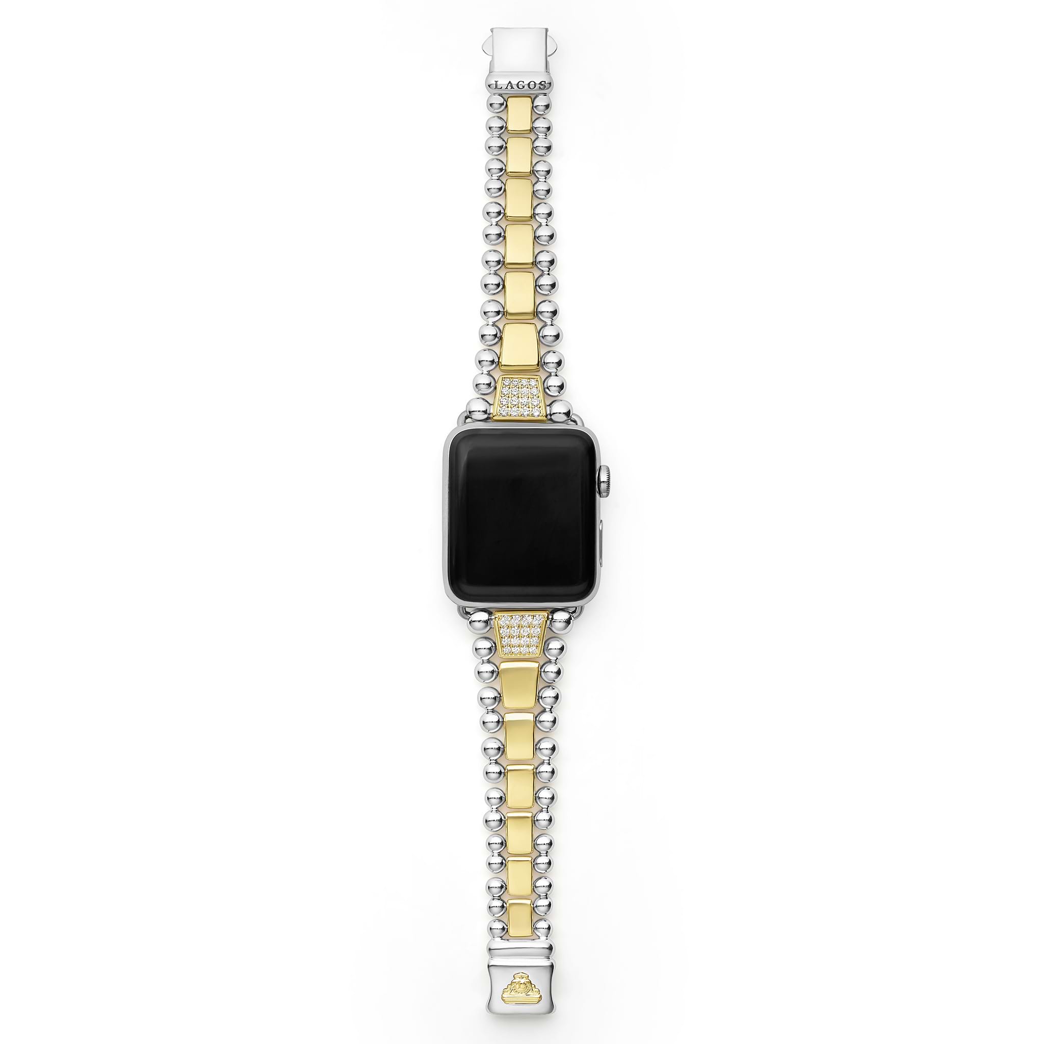 Full view of 18K Gold and Sterling Silver Single Diamond Watch Bracelet-42-49mm