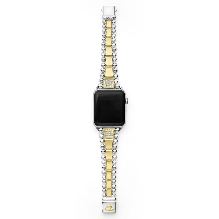 Full view of 18K Gold and Sterling Silver Single Diamond Watch Bracelet-42-49mm