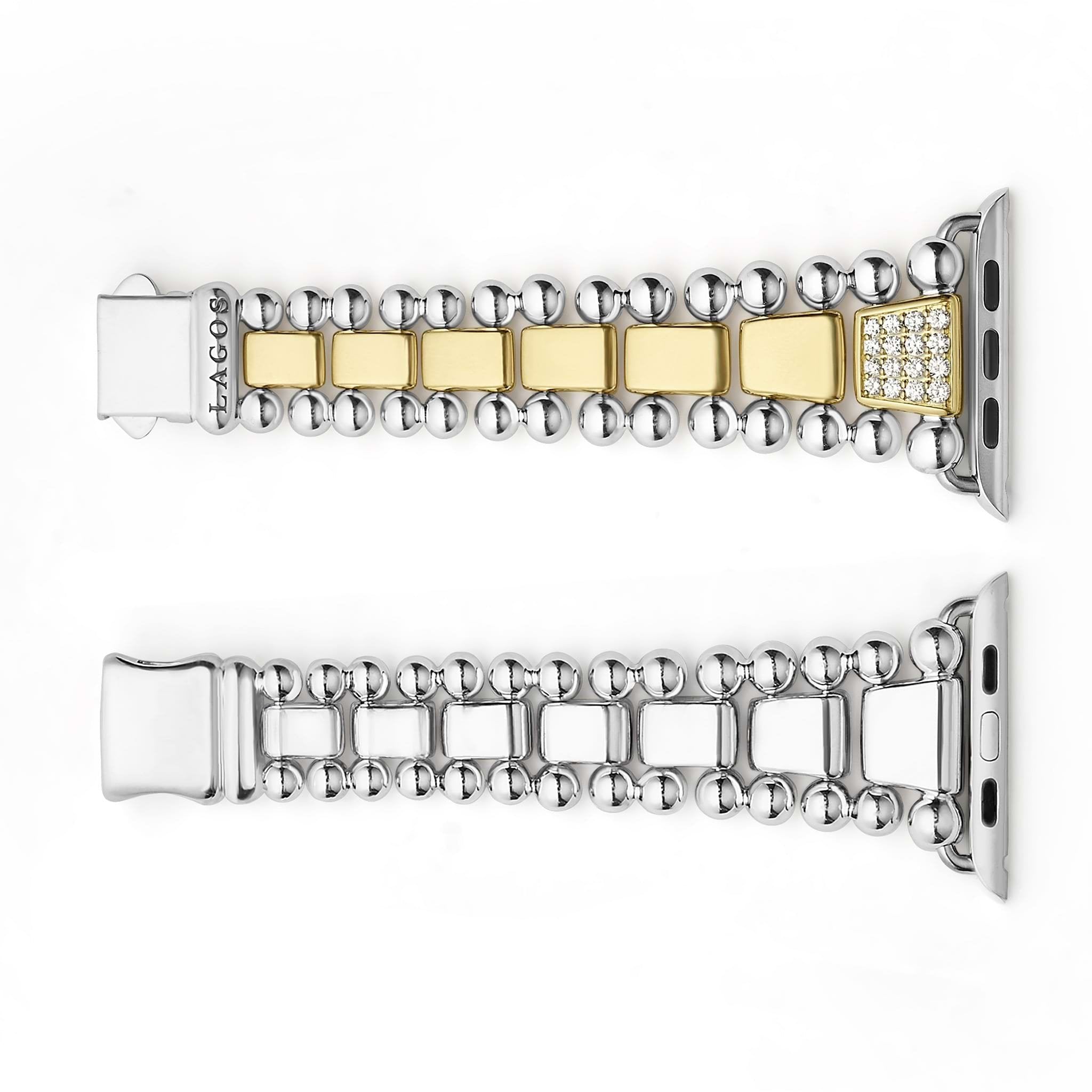Strap view of 18K Gold and Sterling Silver Single Diamond Watch Bracelet-42-49mm