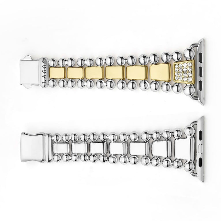 Strap view of 18K Gold and Sterling Silver Single Diamond Watch Bracelet-42-49mm