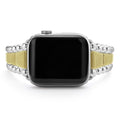 Smart Caviar 18K Gold and Sterling Silver Caviar Beaded Watch Bracelet-42-49mm, featuring polished silver and golden mesh accents, designed for Apple Watch.