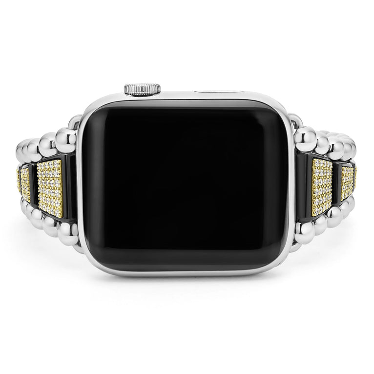 Studio 18K Gold and Black Ceramic Full Diamond Watch Bracelet - 42-49mm