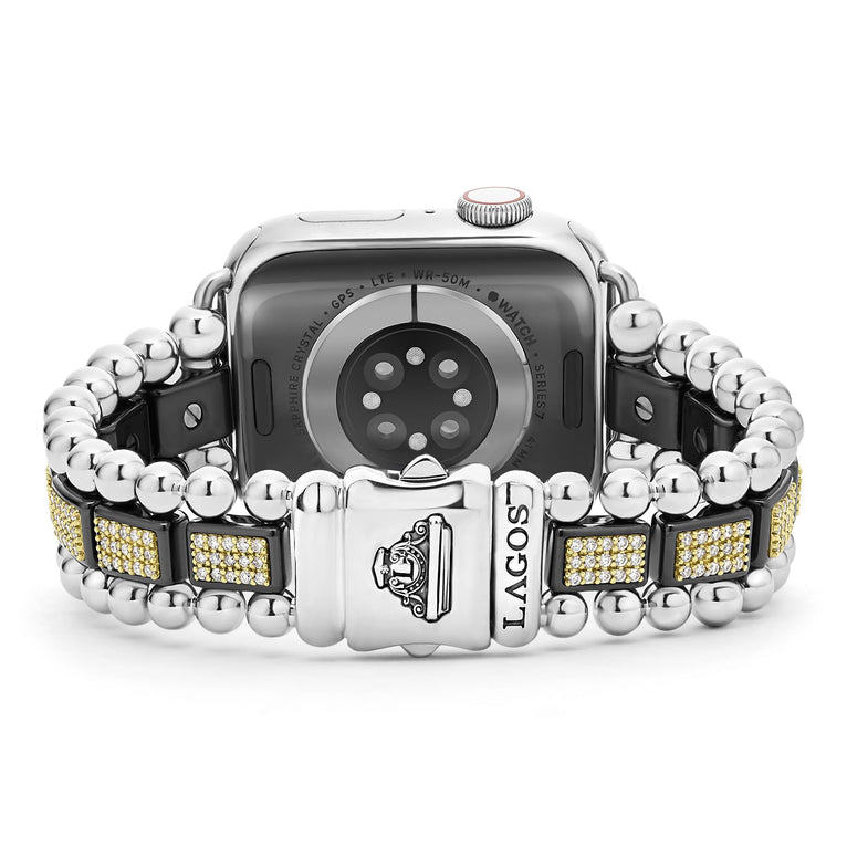 Studio 18K Gold and Black Ceramic Full Diamond Watch Bracelet - 38-42mm
