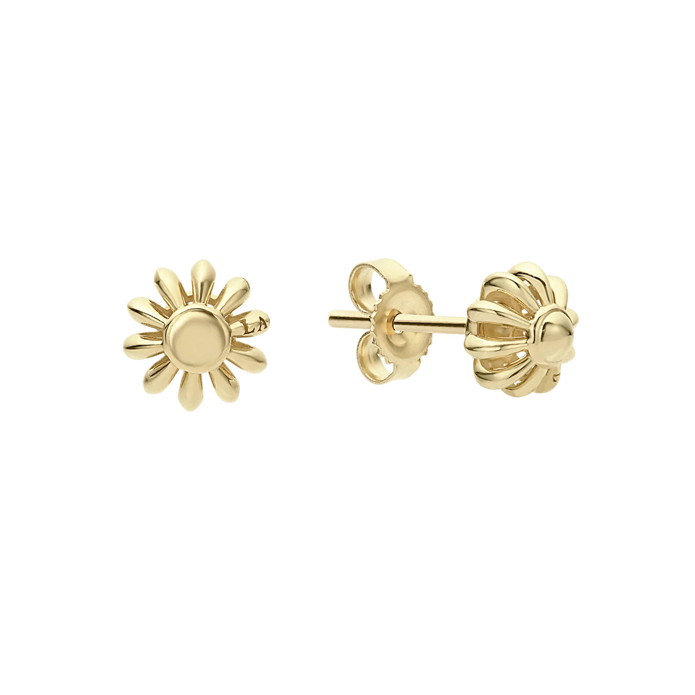 Perfectly detailed fluted stud earrings in 18K gold with LAGOS detailed on the side.