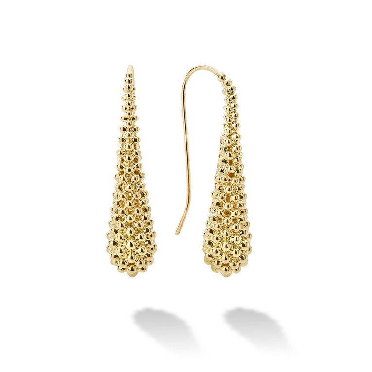 Expertly crafted 18K gold Caviar beading surrounds these classic drop earrings.