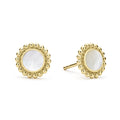 Mother of Pearl circle stud earrings set and surrounded by 18K gold Caviar beading.