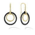 Double circle drop earrings with smooth 18k gold and black ceramic.