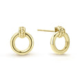 Gold circle stud earrings with an 18k gold Caviar accent.