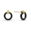 Black ceramic circle stud earrings with an 18k gold Caviar accent.