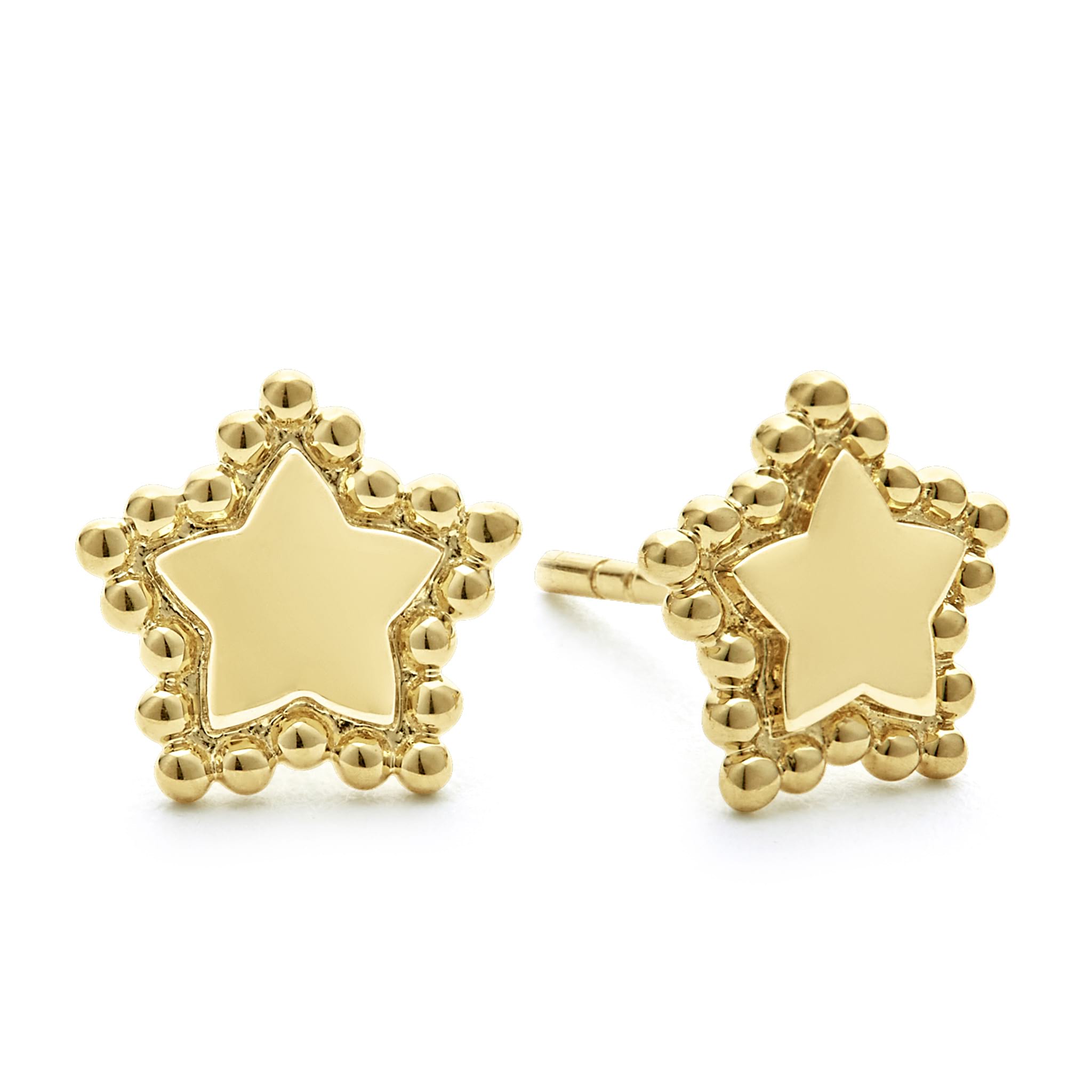 A LAGOS exclusive. 18k gold star stud earrings with Caviar beaded details.