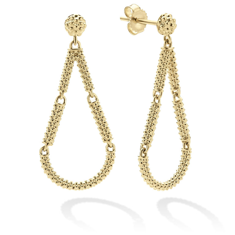 18k gold superfine Caviar beaded tear drop stud earrings.