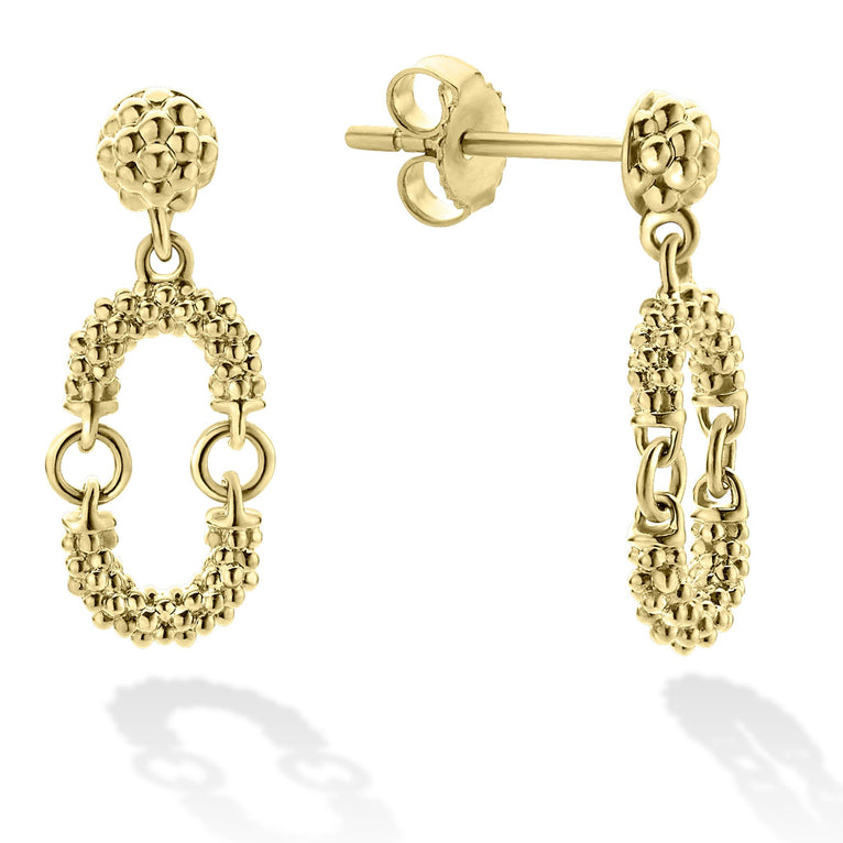 Petite 18K gold superfine Caviar beaded drop earrings that are perfect for every day wear.