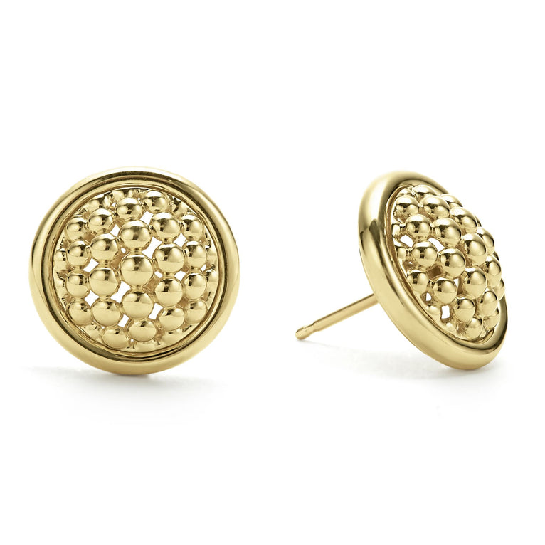 18k gold Caviar beading surround by gold ceramic detailing form these studs earrings.
