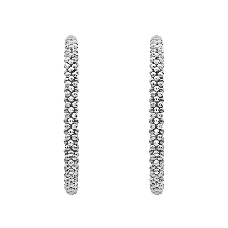 Signature Caviar Small Caviar Hoop Earrings featuring sterling silver caviar beading, showcasing a timeless and elegant design ideal for everyday wear or layering.