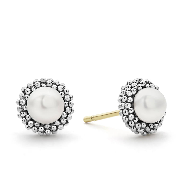 A LAGOS exclusive. Just for children. Cultured freshwater pearl earrings with Caviar beaded accents.