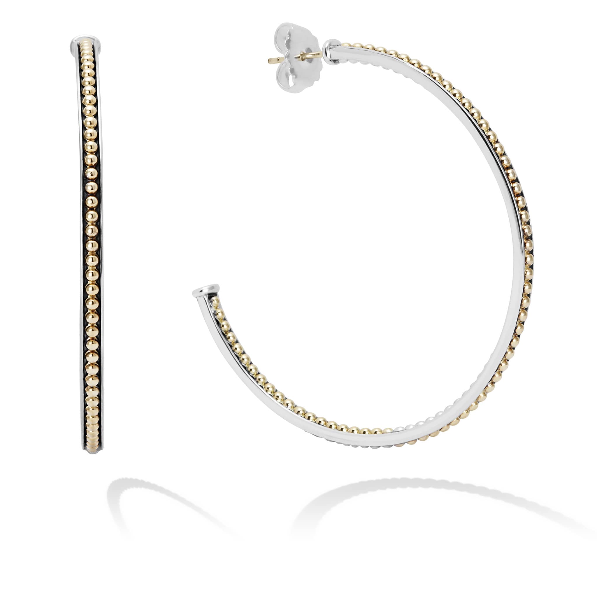 18K gold Caviar beading and sterling silver form these KSL hoop earrings.