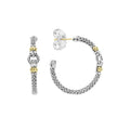 Sterling silver Caviar hoop earrings with a circle motif and 18K gold accents.