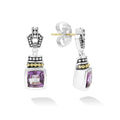 Amethyst bezel-set gemstone drop earrings with 18K gold and sterling silver Caviar accents.