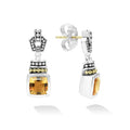 Citrine bezel-set gemstone drop earrings with 18K gold and sterling silver Caviar accents.