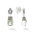 Prasiolite bezel-set gemstone drop earrings with 18K gold and sterling silver Caviar accents.