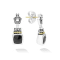 Onyx bezel-set gemstone drop earrings with 18K gold and sterling silver Caviar accents.